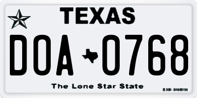 TX license plate DOA0768