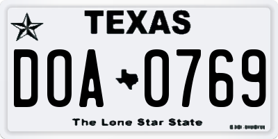 TX license plate DOA0769