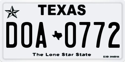 TX license plate DOA0772