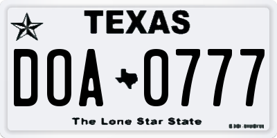 TX license plate DOA0777