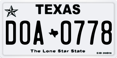 TX license plate DOA0778