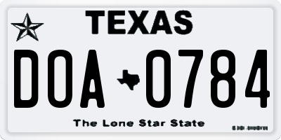 TX license plate DOA0784