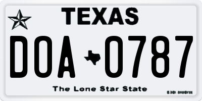 TX license plate DOA0787