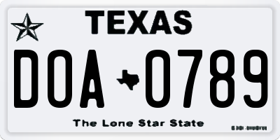 TX license plate DOA0789