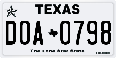 TX license plate DOA0798