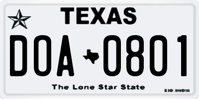 TX license plate DOA0801