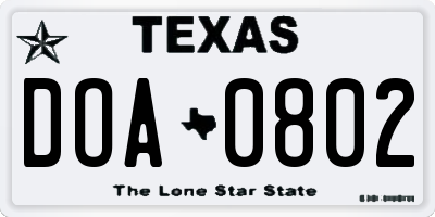 TX license plate DOA0802