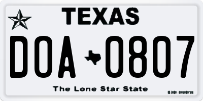 TX license plate DOA0807