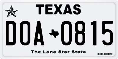 TX license plate DOA0815