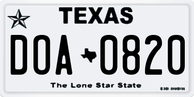 TX license plate DOA0820