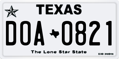 TX license plate DOA0821