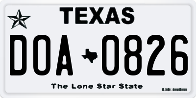 TX license plate DOA0826
