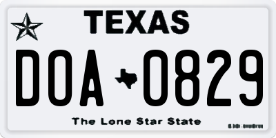 TX license plate DOA0829