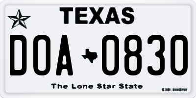 TX license plate DOA0830