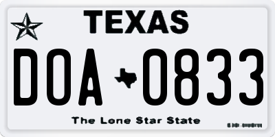 TX license plate DOA0833