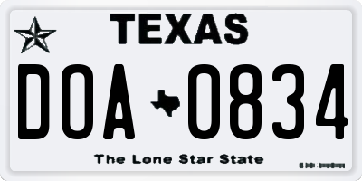 TX license plate DOA0834