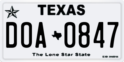TX license plate DOA0847