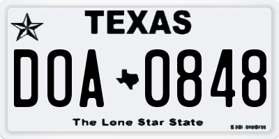 TX license plate DOA0848