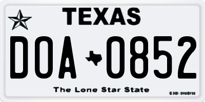 TX license plate DOA0852