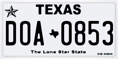 TX license plate DOA0853