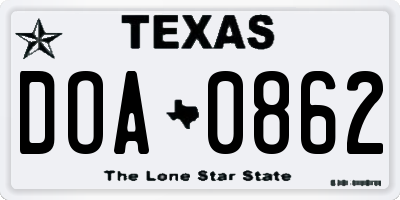 TX license plate DOA0862