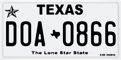TX license plate DOA0866