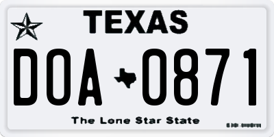TX license plate DOA0871