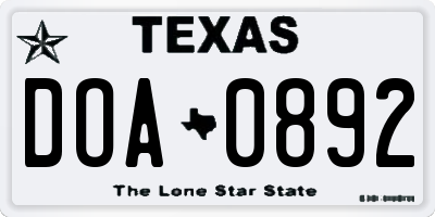 TX license plate DOA0892