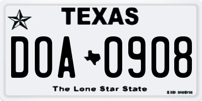 TX license plate DOA0908