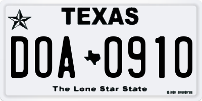 TX license plate DOA0910