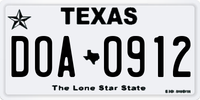 TX license plate DOA0912