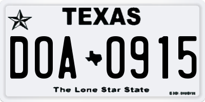TX license plate DOA0915
