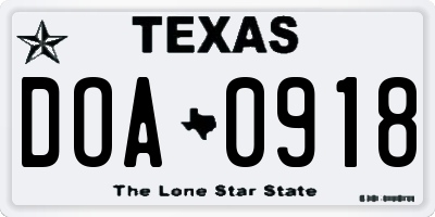 TX license plate DOA0918