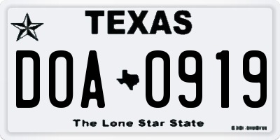 TX license plate DOA0919