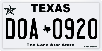 TX license plate DOA0920