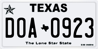 TX license plate DOA0923