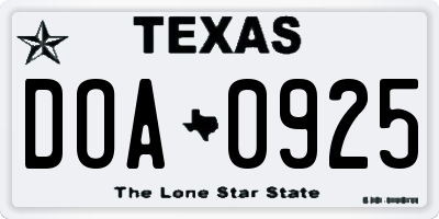 TX license plate DOA0925