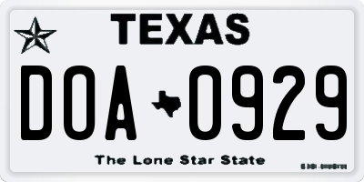TX license plate DOA0929