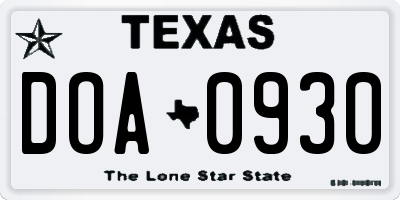 TX license plate DOA0930