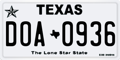 TX license plate DOA0936