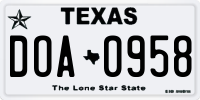 TX license plate DOA0958
