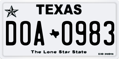 TX license plate DOA0983