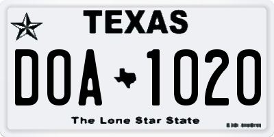 TX license plate DOA1020