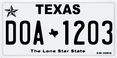 TX license plate DOA1203