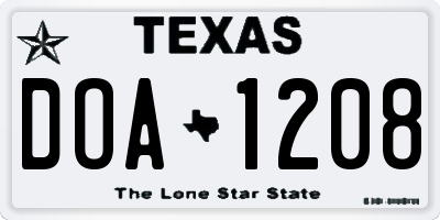 TX license plate DOA1208