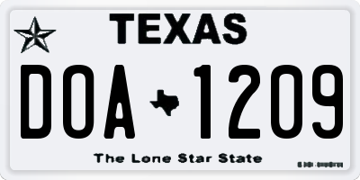 TX license plate DOA1209