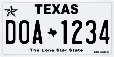 TX license plate DOA1234