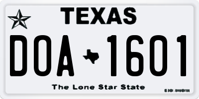 TX license plate DOA1601