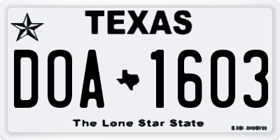 TX license plate DOA1603