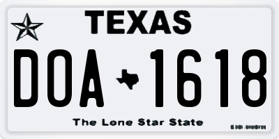 TX license plate DOA1618